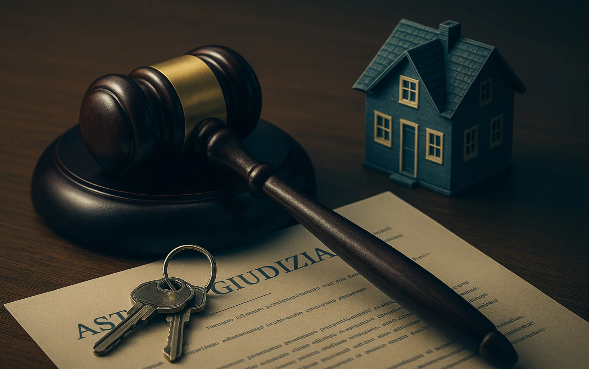 “Immagine che rappresenta un’asta immobiliare con martelletto, chiavi e modello di casa