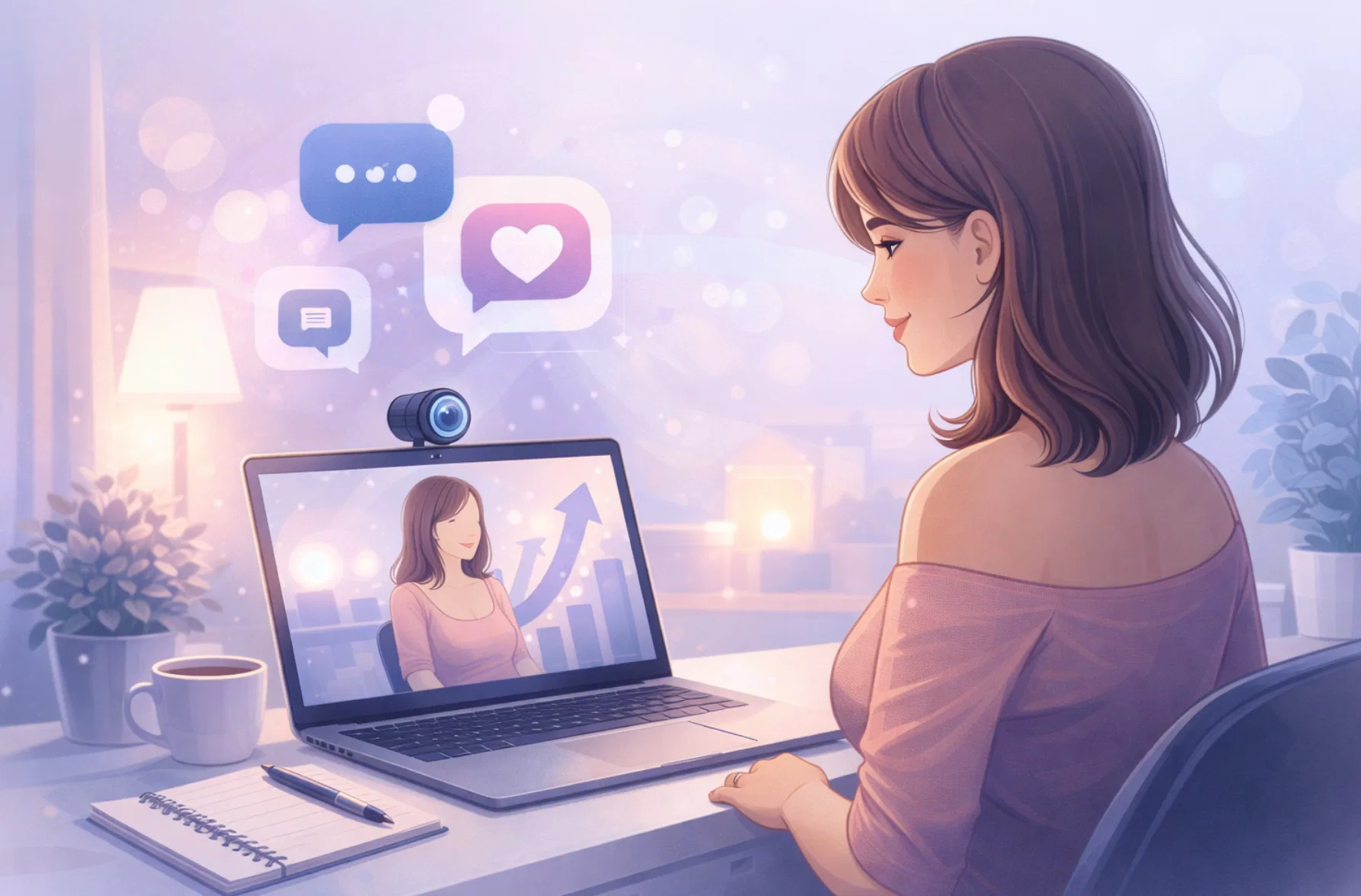 Illustrazione che rappresenta il mondo delle camgirl italiane e delle piattaforme di intrattenimento online