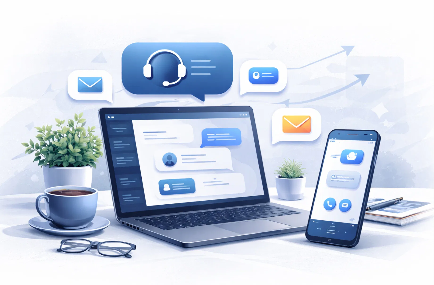 Illustrazione che rappresenta come contattare Finom e il servizio di assistenza clienti online