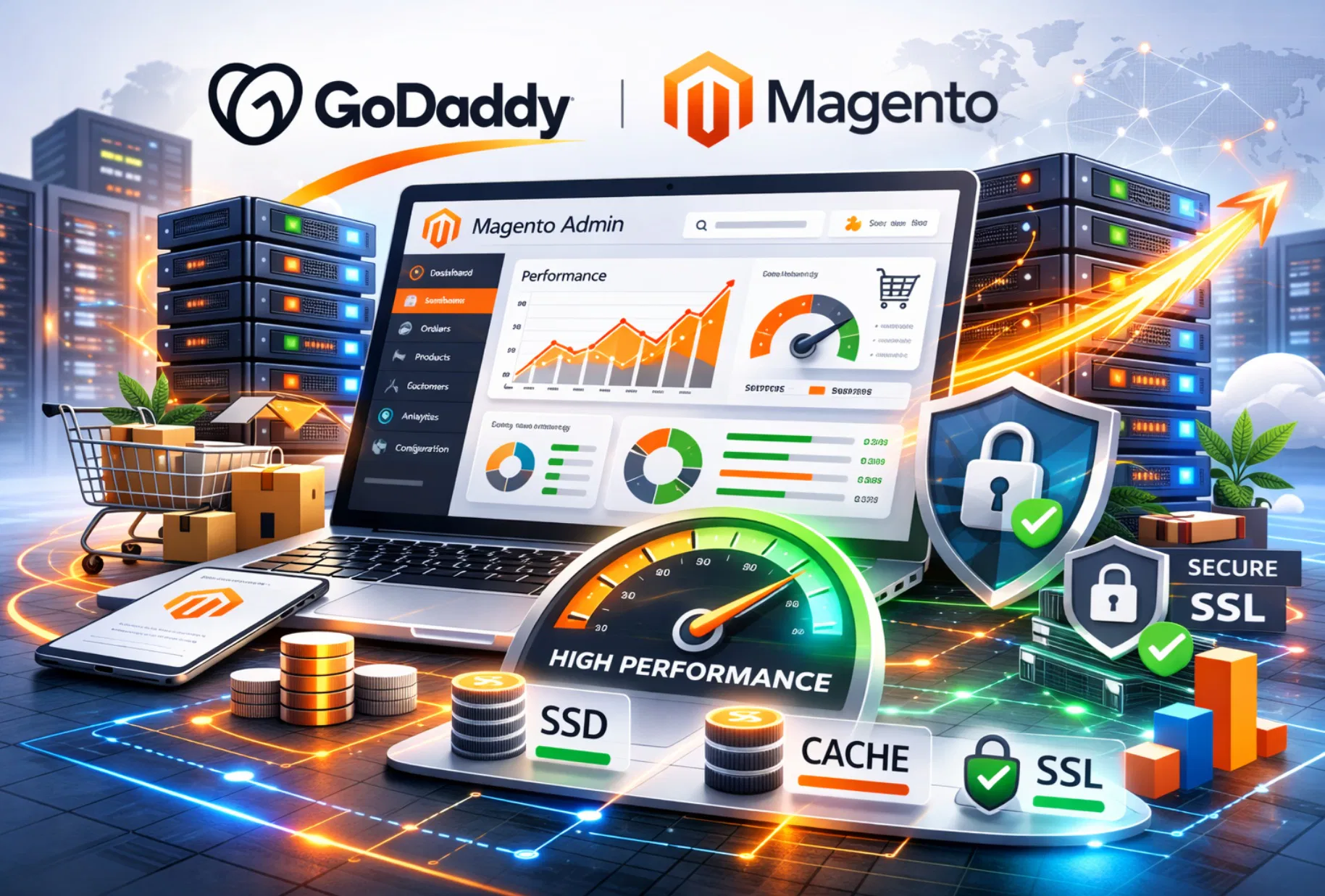 Hosting GoDaddy per Magento con focus su server dedicati e velocità