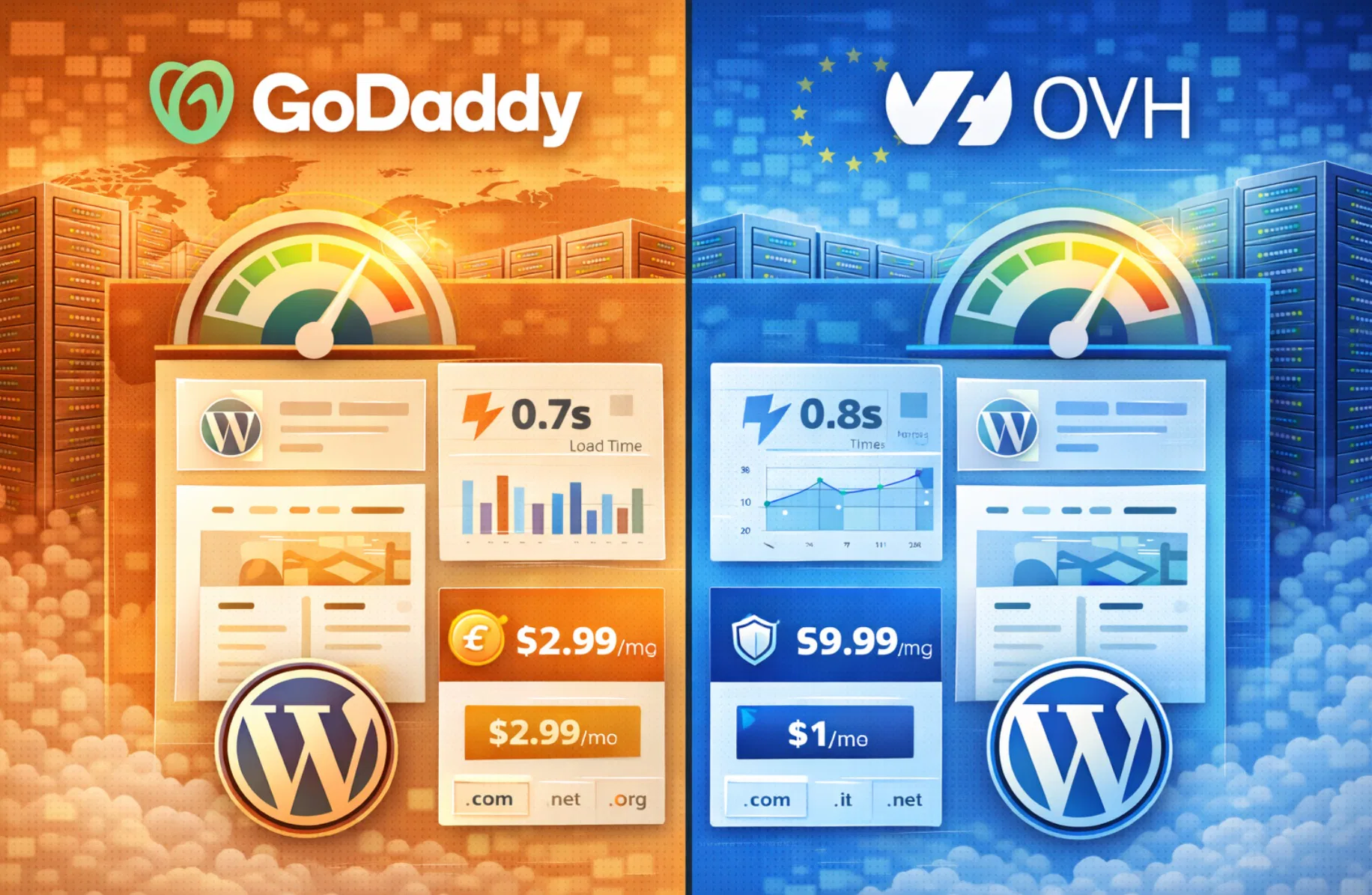 GoDaddy vs OVH confronto hosting e cloud europeo