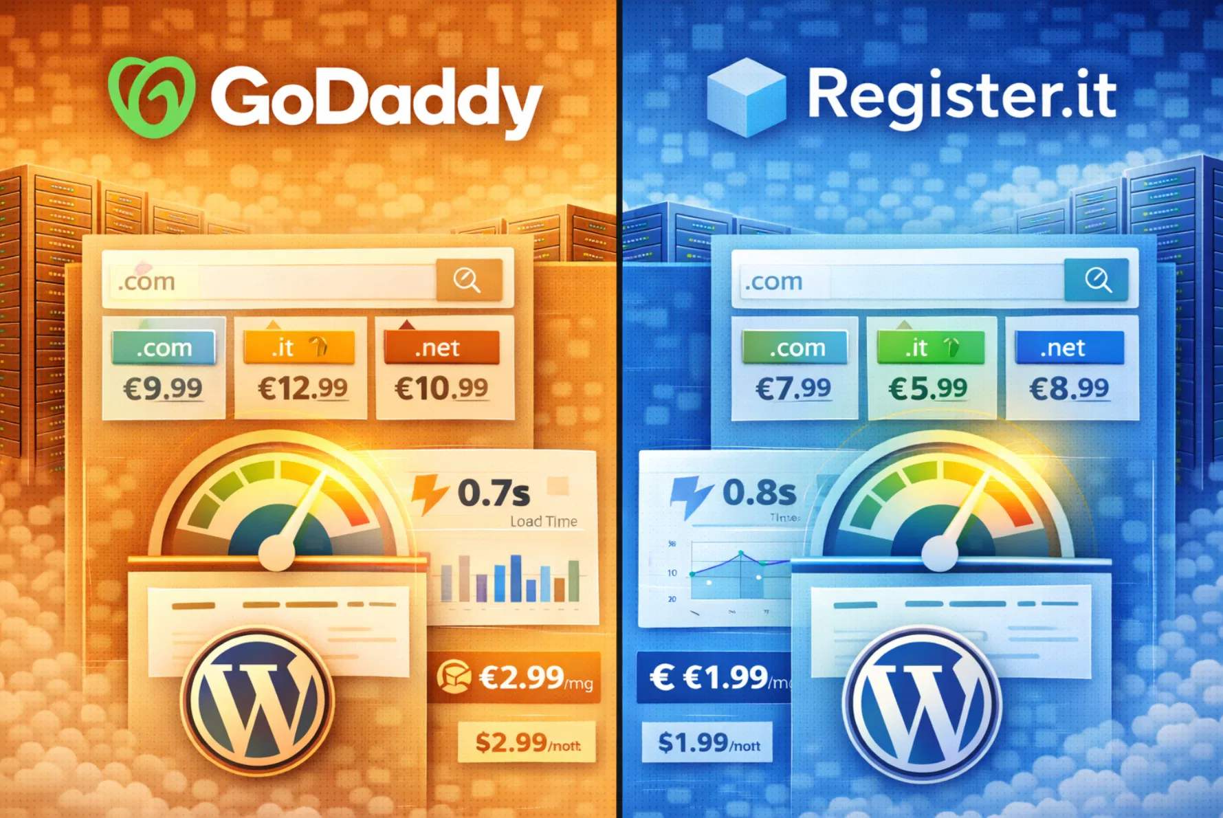 Confronto GoDaddy vs Register.it domini e hosting