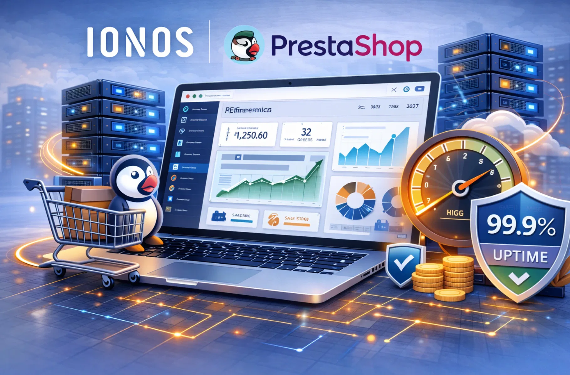 Hosting IONOS per PrestaShop con focus su stabilità e uptime