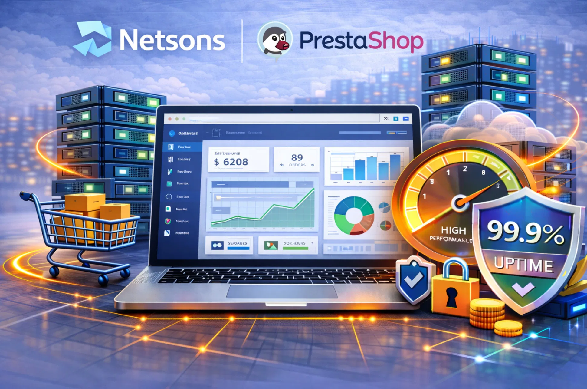 Hosting Netsons per PrestaShop con focus su stabilità e uptime
