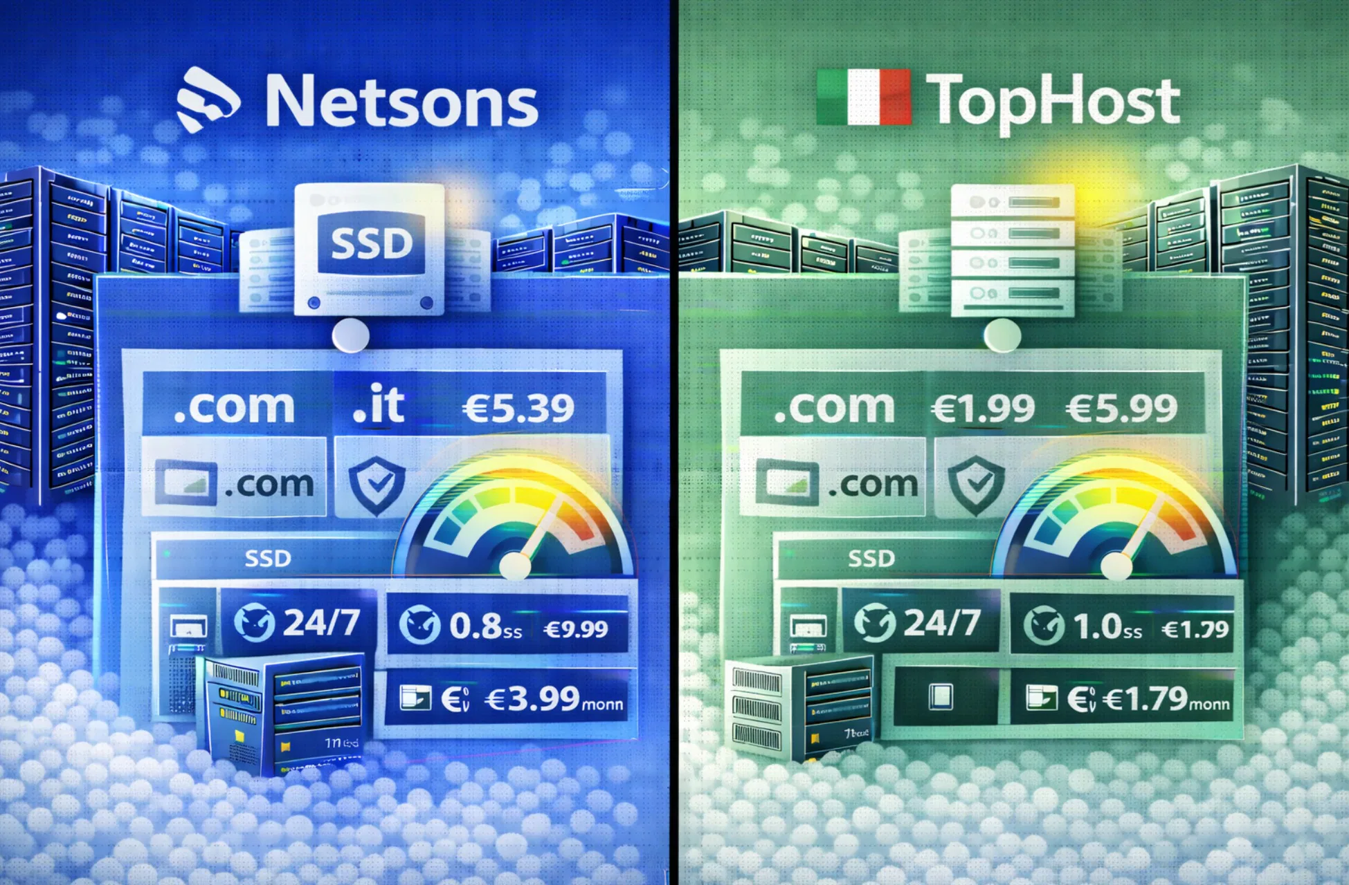 Confronto Netsons e TopHost per hosting web italiano tra prestazioni e prezzo