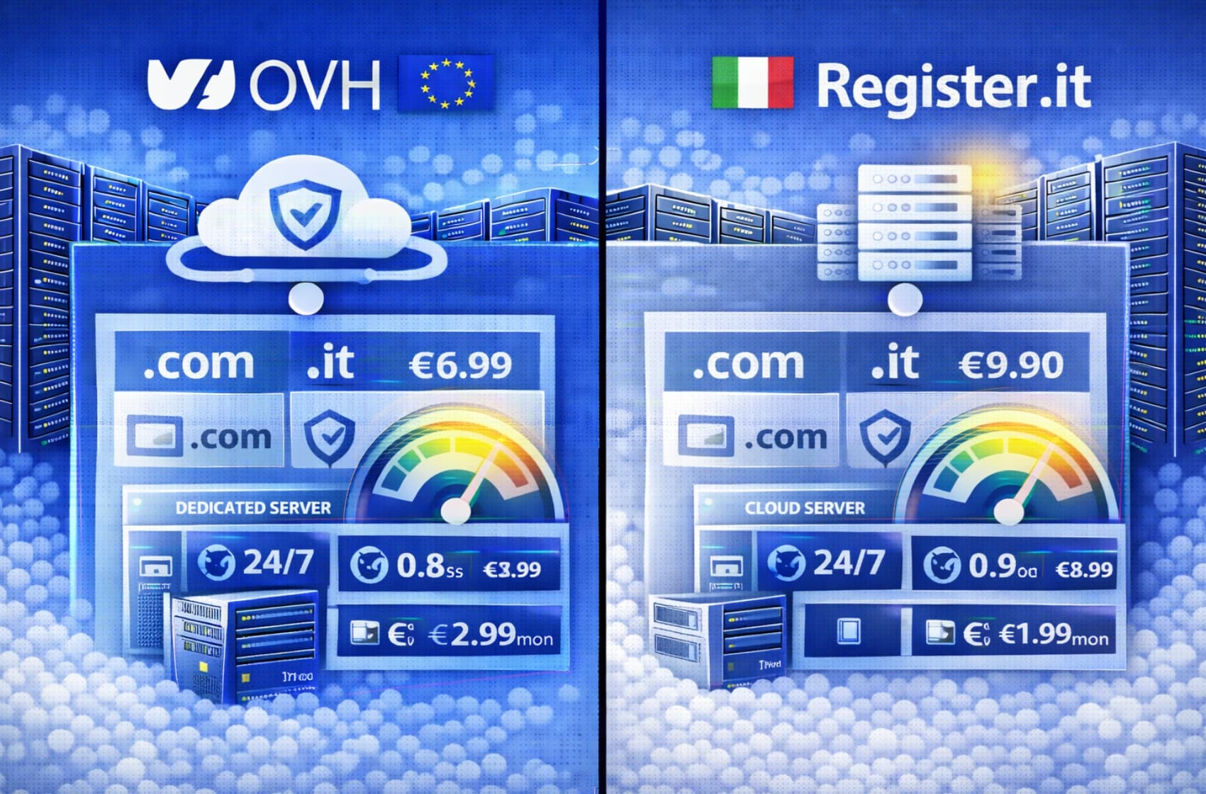Confronto tra OVH e Register.it su hosting, domini e server dedicati
