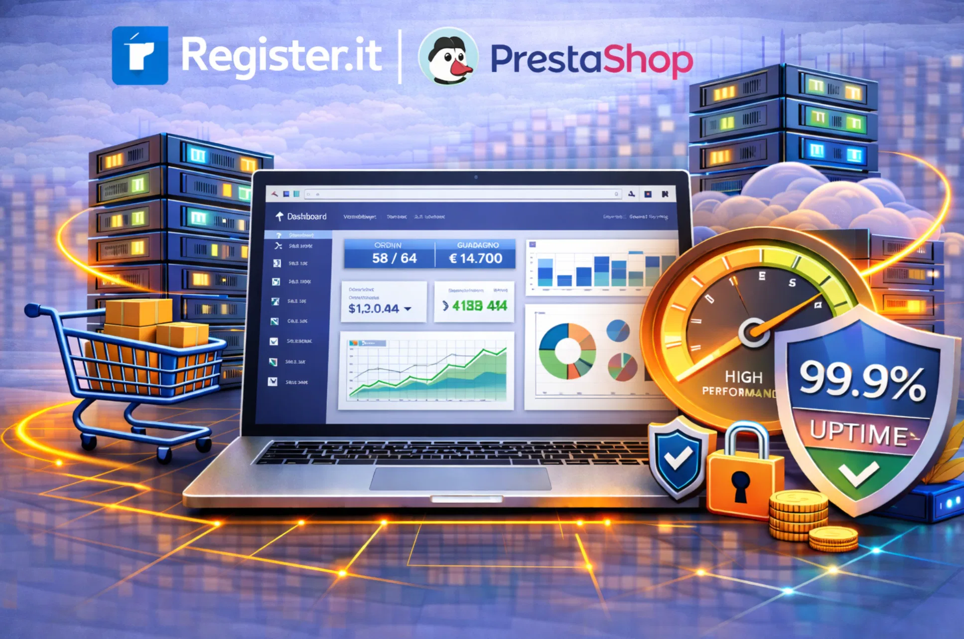 Hosting Register.it per PrestaShop con focus su stabilità e uptime
