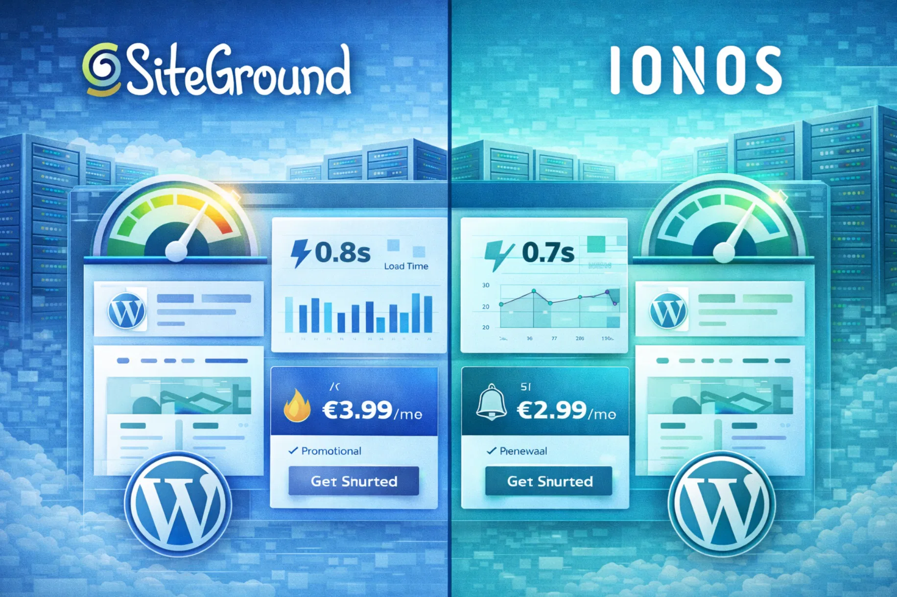 Confronto SiteGround vs IONOS hosting professionale e WordPress