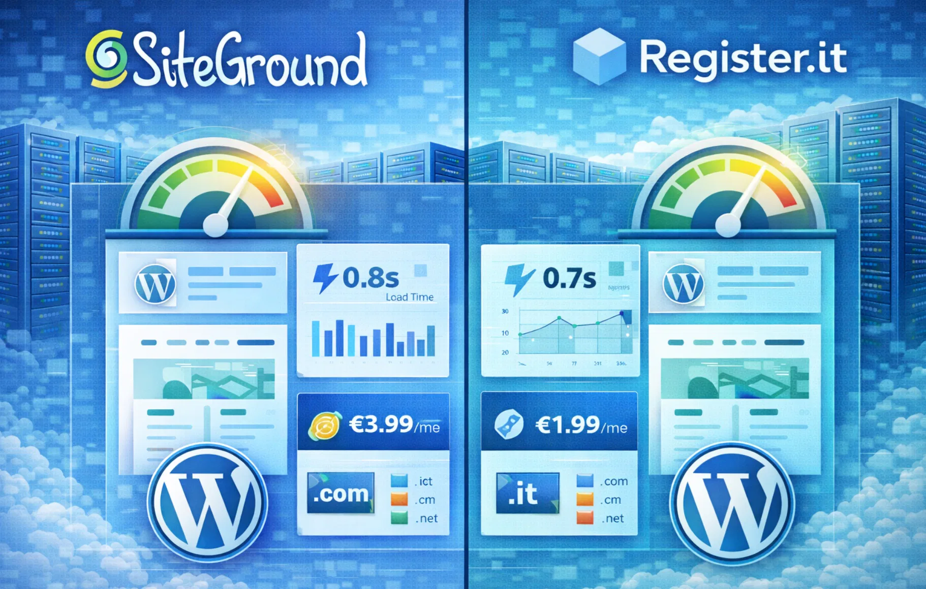 Confronto SiteGround vs Register.it hosting e domini