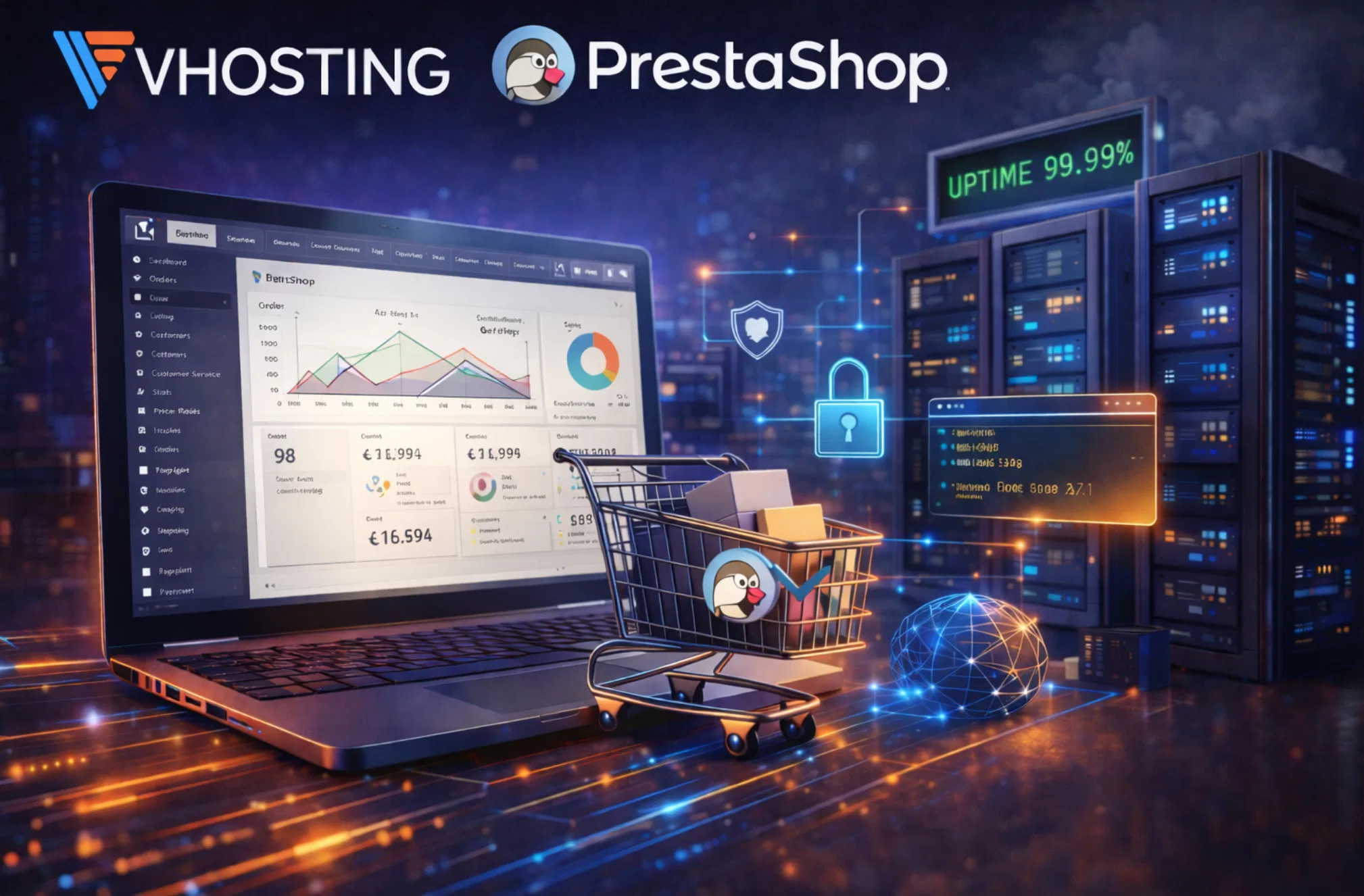 Hosting VHosting per PrestaShop con focus su stabilità e uptime